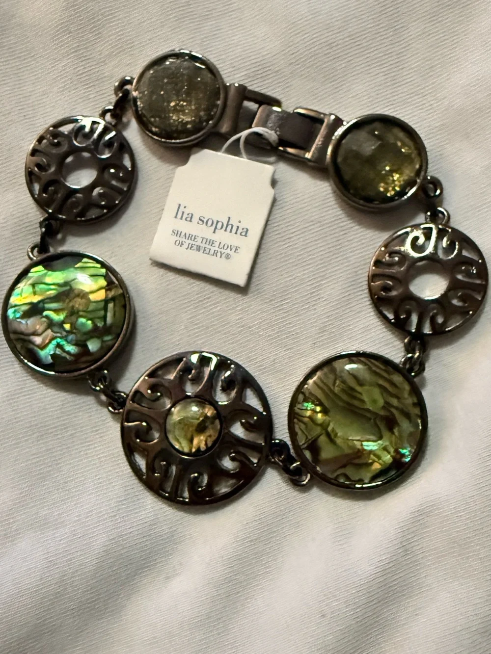 Vintage Lia Sophia Bracelet with Round Green Abalone accent